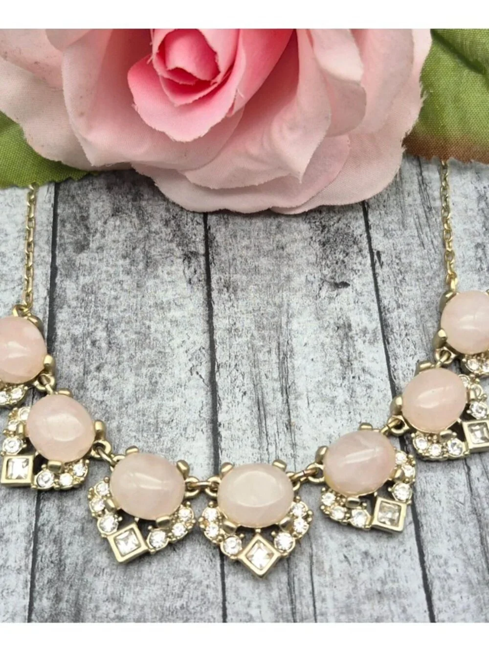 LOFT Gold-Tone Pink Stone & Crystal Statement Necklace 19